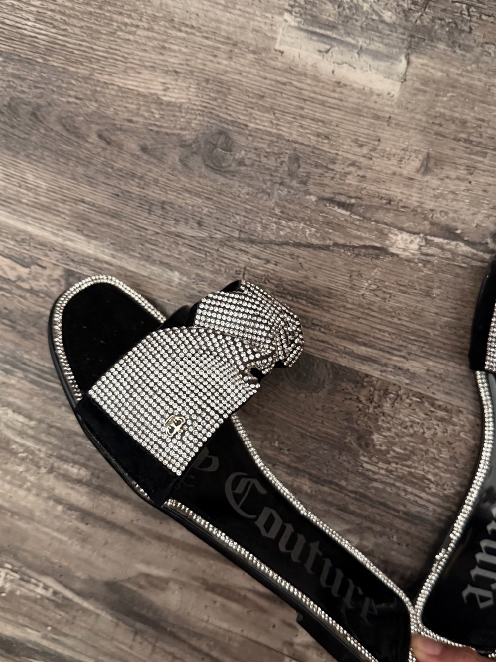 Juicy Couture Embellished Black Crystal Slide Sandals - Picture 2 of 2